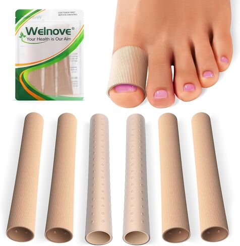 Welnove 10Pack Toe Caps Closed Toe Surface Fabric Sleeve Protectors with Gel Lining, Prevent Pain Relief for Corns, Blisters and Ingrown Toenails (Size Large + Size Medium) in Saudi Arabia