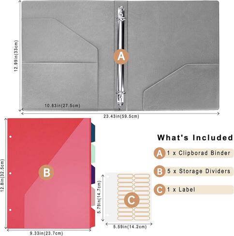 Antner بو الجلود 3 حلقة الموثق مع الحافظة، 1 بوصة منظم الموثق الحافظة للورق حجم الرسالة، 5 مجلدات مقسمة مع 10 جيوب، غلاف مقوى حلقة الموثق الدائري للمدرسة مكتب المنزل in Kuwait