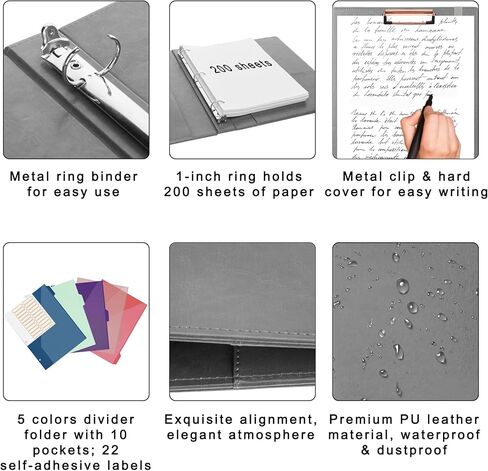 Antner بو الجلود 3 حلقة الموثق مع الحافظة، 1 بوصة منظم الموثق الحافظة للورق حجم الرسالة، 5 مجلدات مقسمة مع 10 جيوب، غلاف مقوى حلقة الموثق الدائري للمدرسة مكتب المنزل in Kuwait