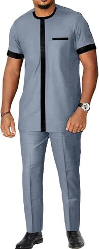 African Suits for Men Dashiki Tradition Attire Splice Velvet Clothing 2 Piece Sets Shirt Pants Outfits in Saudi Arabia