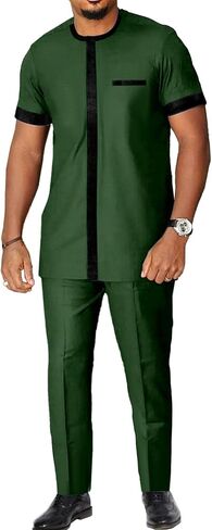 African Suits for Men Dashiki Tradition Attire Splice Velvet Clothing 2 Piece Sets Shirt Pants Outfits in Saudi Arabia