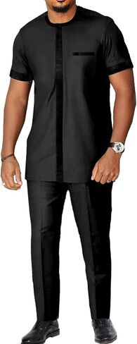 African Suits for Men Dashiki Tradition Attire Splice Velvet Clothing 2 Piece Sets Shirt Pants Outfits in Saudi Arabia