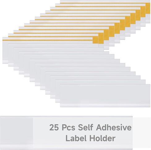 25 Pcs Shelf Label Strips, 47 x 1.25 Inches Self Adhesive Label Holders, Shelf Price Tag Holder, Clear Plastic Label Holders, Shelf Label Clips for Metal Wood Plastic Shelf in Saudi Arabia