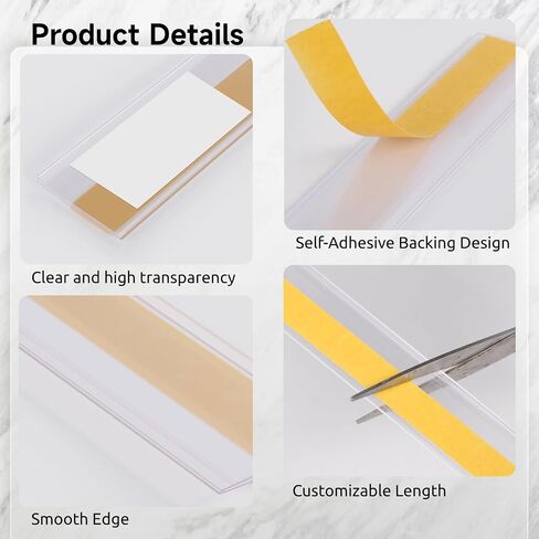 25 Pcs Shelf Label Strips, 47 x 1.25 Inches Self Adhesive Label Holders, Shelf Price Tag Holder, Clear Plastic Label Holders, Shelf Label Clips for Metal Wood Plastic Shelf in Saudi Arabia