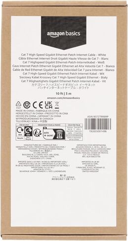 Amazon Basics RJ45 Cat 7 Ethernet Patch Cable, 10Gbps High-Speed, 600MHz, Double-Shielded, Gigabit Internet, 10 Foot, White in Kuwait