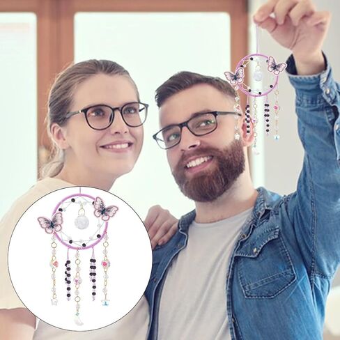 INFUNLY مجموعتان من مجموعة صائدة أحلام الفراشة بوهو الصغيرة من الكريستال لنجمة القمر للمبتدئين، اصنع مجموعة صائدة الشمس الكريستالية الخاصة بك مع تعليمات لغرفة النوم وغرفة الحضانة وديكور معلق على الحائط in Saudi Arabia