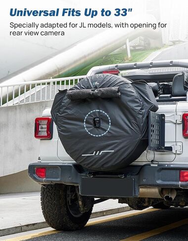 غطاء إطار احتياطي من JOYTUTUS مع فتحة كاميرا متوافق مع Wrangler JK JL، غطاء عجلة احتياطية مع كيس قمامة، غطاء إطار مقاوم للرياح والغبار لـ (17 بوصة للقطر 30"-33") in Saudi Arabia