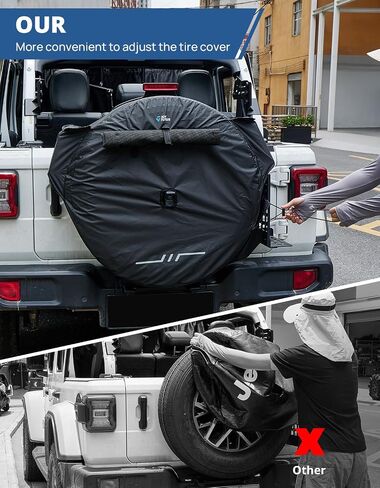 غطاء إطار احتياطي من JOYTUTUS مع فتحة كاميرا متوافق مع Wrangler JK JL، غطاء عجلة احتياطية مع كيس قمامة، غطاء إطار مقاوم للرياح والغبار لـ (17 بوصة للقطر 30"-33") in Saudi Arabia