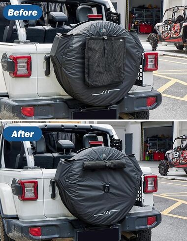 غطاء إطار احتياطي من JOYTUTUS مع فتحة كاميرا متوافق مع Wrangler JK JL، غطاء عجلة احتياطية مع كيس قمامة، غطاء إطار مقاوم للرياح والغبار لـ (17 بوصة للقطر 30"-33") in Saudi Arabia