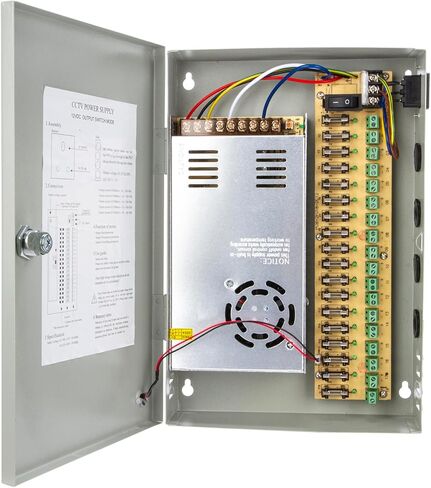 18 Channel Port 12V DC 20 Amp Amper with Glass Tube Fuse Distributed Power Supply Box for CCTV DVR Security System and Camera or Cameras in Kuwait
