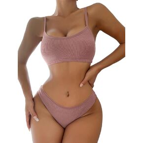 طقم ملابس داخلية نسائي مكون من قطعتين من SweatyRocks حمالة صدر Bralette لاسلكية صلبة ومجموعة سراويل داخلية متوسطة الارتفاع in Saudi Arabia
