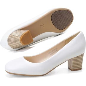 Women's Pumps Round Closed Toe Chunky Heels Comfortable 2 inch Block Low Heel Dress Shoes for Office Work Business Formal