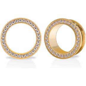 1 Pair Surgical Steel Screw Fit Tunnels Ear Plug Gauges Gold Gem Expander Stretcher Earrings 6mm-25mm