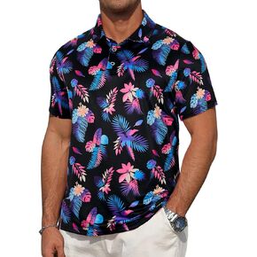 American Trends Golf Polo Shirts for Men Performance Moisture Wicking Polo Shirt Quick Dry Short Sleeve Print Polo Shirt