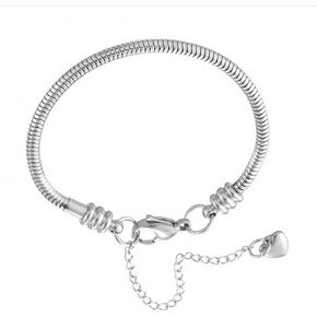 3mm Snake Chain Charm Bracelets with Heart Lobster Clasp Beads for Women Girls Jewelry Making
