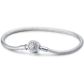 Genuine 925 Sterling Silver Clasp Charm Bracelet with 2 Rubber Spacer Charm for European Bead Charms,Xmas Gifts