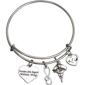 Infinity Collection Nurse Bracelet, Nurses Are Angels Without Wings Charm Bangle Bracelet, Nurse Jewelry, Perfect Nurse Appreciation Gifts