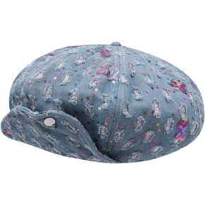 RARITYUS Butterfly Sequin Denim Beret for Women Girls Fashion Adjustable Newsboy Cap French Artist Beanie Visor Hat