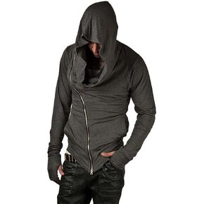 ZUEVI Men's Hoodies Cool Side Zipper Assassin Robe Jacket Cosplay Hooded Sweatshirts