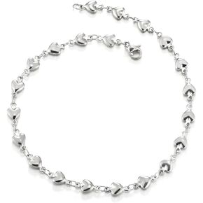 COOLSTEELANDBEYOND Stainless Steel Puff Hearts Link Chain Anklet Bracelet for Women