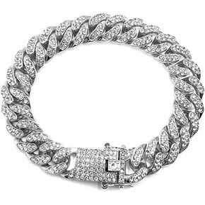 Cuban Link Chain Bracelet Anklet for Women Men, 18K Gold/White Gold Plated Iced Out Rhinestones Filled Punk Hip-hop Ankle Bracelets