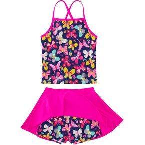Girls Tankini Swimsuit Two Piece Bathing Suit with Adjustable Strap 3-14 Years