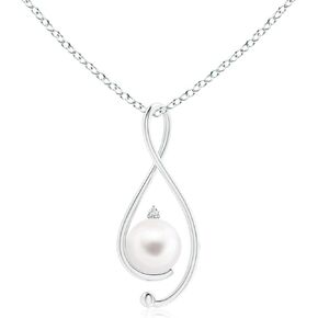 Angara Freshwater Cultured Pearl Infinity Pendant with Diamond in Silver (8mm Freshwater Cultured Pearl)