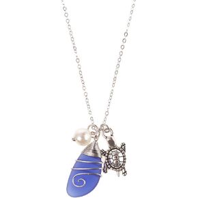 Sea Glass Wire Wrapped Beach Necklace Turtle Starfish Shell Freshwater Pearl Handmade Necklace Summer Vacation Jewelry