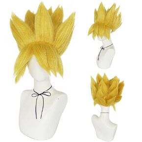 Goku Wig for Kids Adults Yellow Spiky Wig Super Saiyan Wig Short Wavy Hair for Boys Men Cosplay Layered Synthetic Wig for Anime Csotume Halloween Party Cosplay Wig