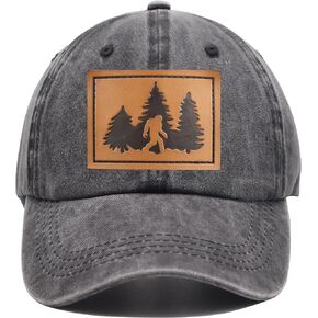 OASCUVER Leather Bigfoot Hats for Men Women, Adjustable Wash Cotton Wild Big Foot Sasquatch Baseball Cap