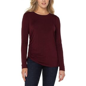 Liverpool Long Sleeve Crew Neck Modal Knit Top w/Shirring