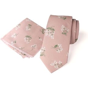 Men's Linen Blend Necktie and Pocket Square Handkerchief Hanky Set