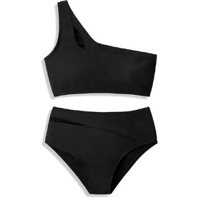 Girls Swimsuit 2 Piece One Shoulder Cutout Girls Bikini Top High Waisted Bottom Bathing Suits for Teen Girls