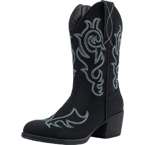 Vepose Women's Cowboy Boots 9800|Mid Calf Cowgirl|Western Embroidered Pull-on Boots for Ladies