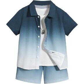 Floerns Boy's 2 Piece Outfit Ombre Print Short Sleeve Shirt Top with Shorts Set
