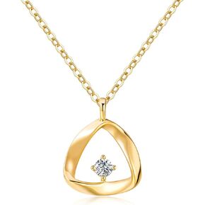 FANCIME Solid 14K Yellow Gold Genuine Diamond Mobius Necklace Dainty Circle Oval Triangle Pendant Necklace Fine Jewelry Anniversary Birthday Gift for Women Girls, 16+2 inch
