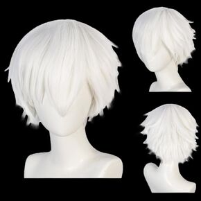 BESTBEL+Hair Cap Short White Wig for Men Women Spiky Layered Fluffy Halloween Anime Cosplay Wigs Synthetic Wig For Halloween Costume Party