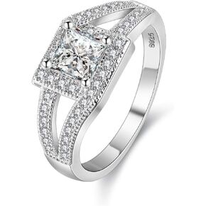 Uloveido Women Princess Cut Cubic Zirconia Wedding Engagement Ring Square CZ infinity Rings with Halo WX013