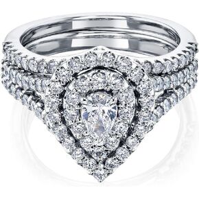 Kobelli Pear Cluster Double Halo Split Shank Bridal Set