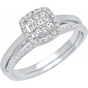 Dazzlingrock Collection 0.30 Carat Round White Diamond Square Cluster Wedding Ring Set for Her in 10K Gold