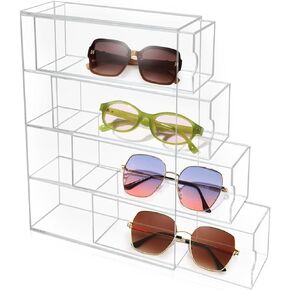 HMIEPRS Acrylic Sunglass Organizer with 4 Drawer Glasses Case, Transparent Multipurpose Eyeglass Holder Storage, Clear Eyeglasses Organizer Tray Tray for Sunglasses, Reading Glasses, Fashion Eye Wear
