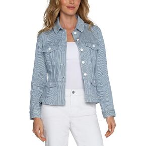 Liverpool Women's Stretch Indigo Railroad Stripe Peplum Jacket