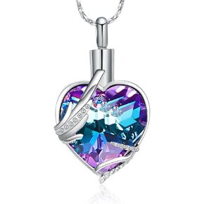 Imrsanl Angel Wing Cremation Jewelry Heart Urn Necklace for Ashes Cremation Pendant for Men Women Ashes Memorial Locket Keepsake Ash Jewelry