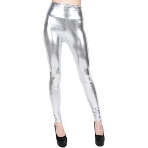 ellazhu Women Metallic Stretch Faux Leather Legging Pants 2143