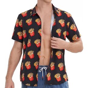 UPAAN Men's Food Cars Print Shirts Hawaiian Short Sleeve Casual Tropical Funky Button Down Shirt