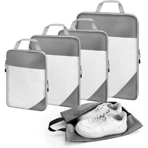 5 Set Compression Packing Cubes Travel: Suitcase Organizers Bags for Compression Luggage Organizer Bags for Traveling Packing Organizers for Travel Essentials Accessories, Beige