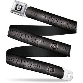 Buckle-Down Seatbelt Belt - SUPERNATURAL-JOIN THE HUNT/Winchester Pentagram Grays/Black - 1.0" Wide - 20-36 Inches in Length