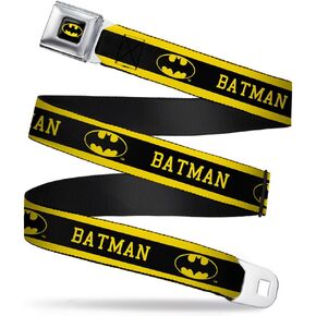 Buckle-Down Men's Seatbelt Belt Batman Kids, Logo Stripe Yellow/Black, 1.0" Wide-20-36 Inches