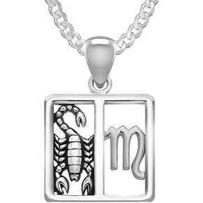 US Jewels And Gems New 7/8in 925 Sterling Silver Scorpio Zodiac Symbol Pendant Necklace
