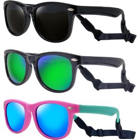 Kids Flexible Polarized UV Protection Sunglasses for Boys Girls Age 3-10 with Straps 3 pcs